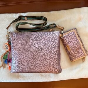 Consuela LuLu Lavender Metallic Pebble Crossbody + Slim Wallet Matching Set